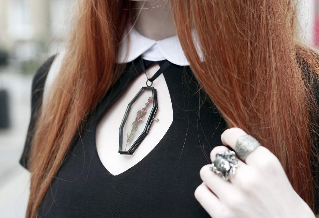 Olivia Emily wears Regalrose Pressed Flower 'Mourner' Choker and Killstar 'Bad Habits' Dress